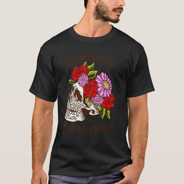 T-shirt Roses du Masque crânien Dia De Los Muertos (Devant)
