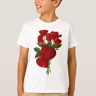 T-shirt Roses et Coeurs rouges étonnants