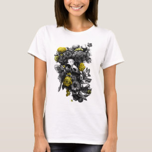 T-shirt Roses et papillons de nuit - noir et jaune