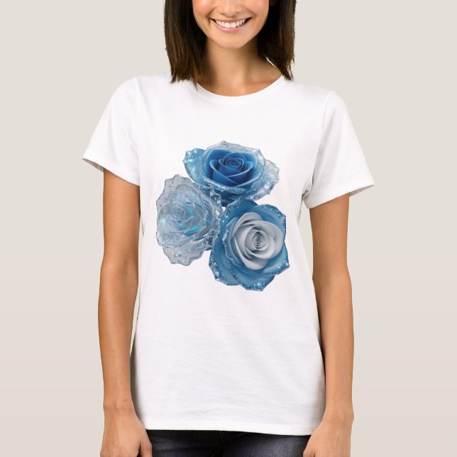T-shirt ROSES Imprimé BLEU Argenté Pointu (Devant)