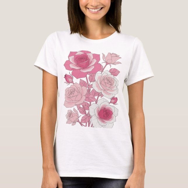 T-shirt Roses roses grises PINK audacieuses (Devant)