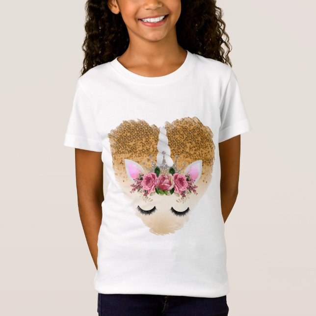 T-Shirt Roses roses roses et Parties scintillant d'or Unic (Devant)