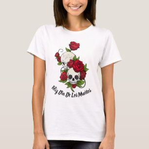 T-shirt Roses rouges et crânes Joyeux Jour des Morts