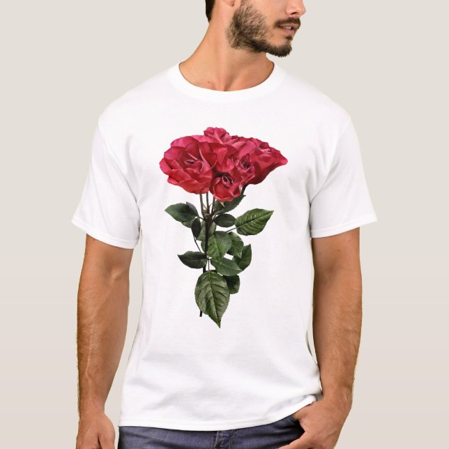 T-shirt Roses rouges et feuilles (Devant)