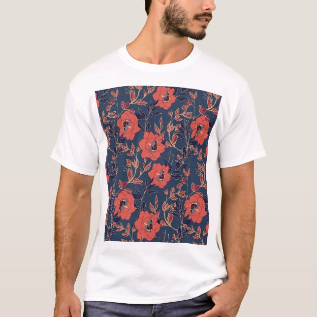 T-shirt Roses rouges Peonies Arrière - plan foncé (Devant)