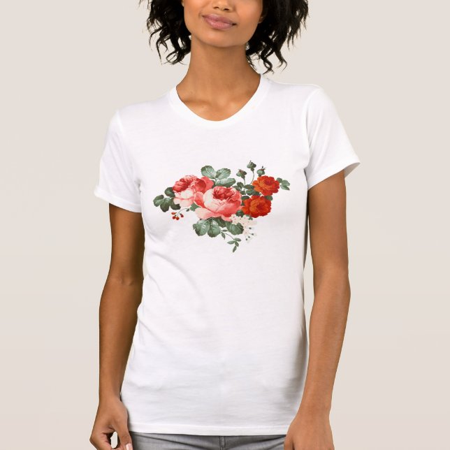 T-shirt Roses rouges vintages style main tiré (Devant)