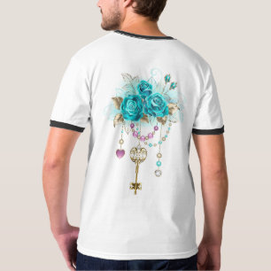 T-shirt Roses turquoise avec touches