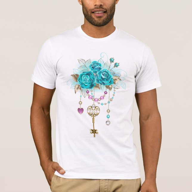 T-shirt Roses turquoise avec touches (Devant)