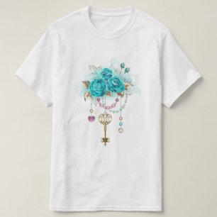 T-shirt Roses turquoise avec touches