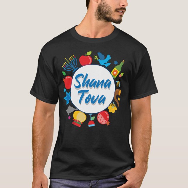 T-shirt 🍯 🍎 🐟 Rosh Hashanah avec Shana Tova (Devant)