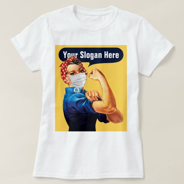 T-shirt Rosie la riveuse avec masque facial - Ajouter un s (Design devant)