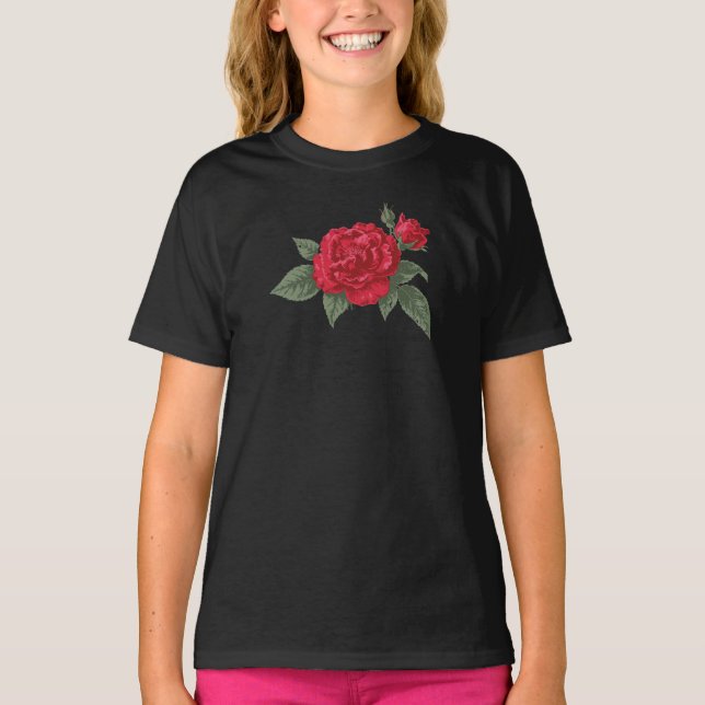 T-shirt Rosier Rouge en Fleur (Devant)