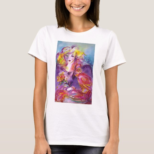 T-shirt ROSINA / Dame avec Rose et perroquet (Devant)