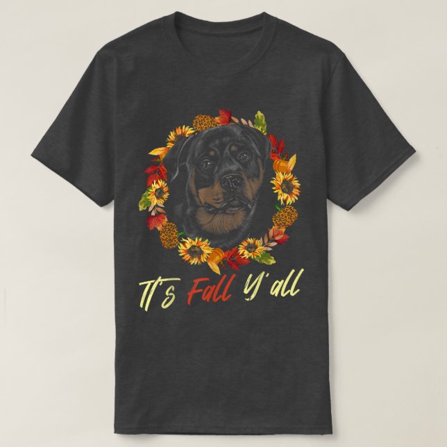 T-shirt Rottweiler automne saison automne Leopard Citrouil (Design devant)