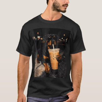 T-shirt Rottweiler buvant un café glacé, drôle d'animal