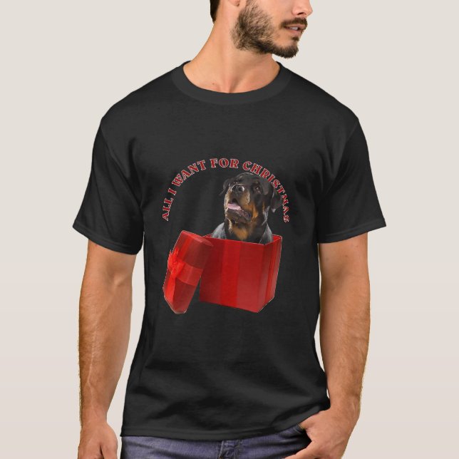 T-shirt Rottweiler Chien Arbre de Noël Père Noël Lumière (Devant)