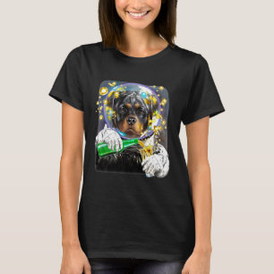 T-shirt Rottweiler Chien En Astronaut Dans L'Espace En Ple