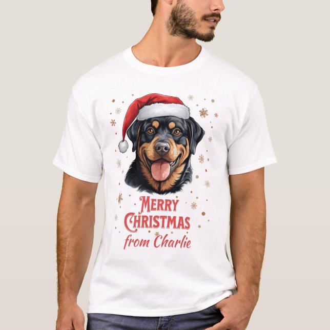 T-shirt Rottweiler Chien en Père Noël Joyeux Noël (Devant)