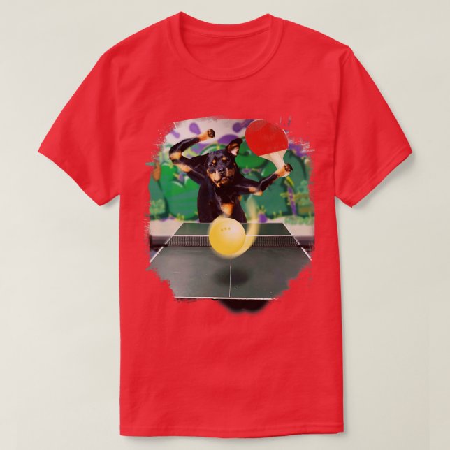 T-shirt Rottweiler Chien Jouant Table Tennis Ping Pong (Design devant)
