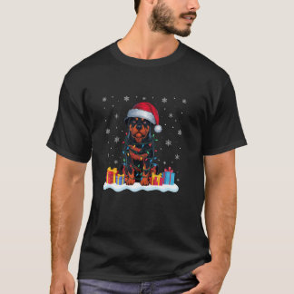 T-shirt Rottweiler Chien Santa Chapeau Noël Arbre Lumière