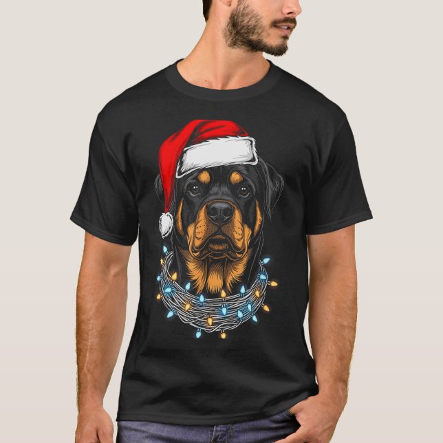 T-shirt Rottweiler Christmas Lights Santa Xmas Dog Lover  (Devant)