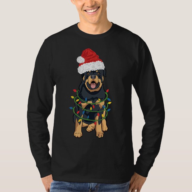 T-shirt Rottweiler Christmas Rottweiler À Santa Hat Et L (Devant)