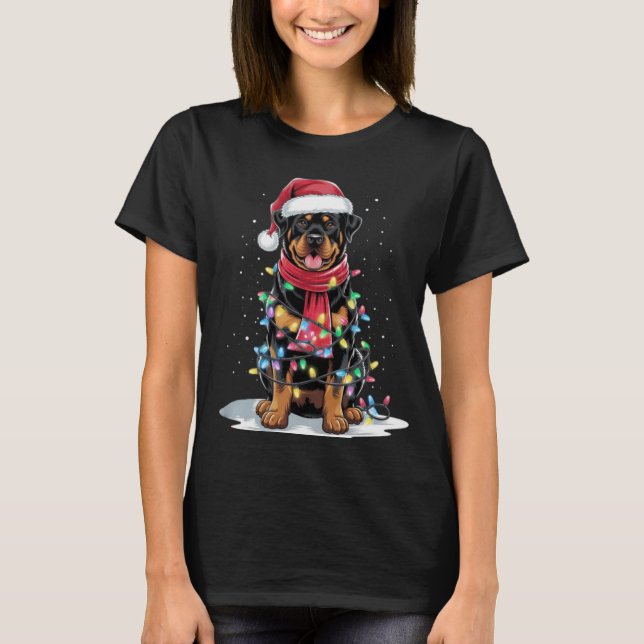 T-shirt Rottweiler Christmas Tree Santa Hat Lights Xmas Do (Devant)