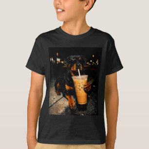 T-shirt Rottweiler cool buvant un café glacé art de chien 