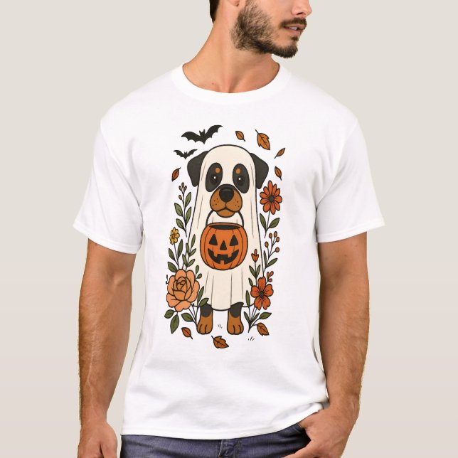 T-shirt Rottweiler d'Halloween avec des fleurs (Devant)