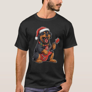 T-shirt Rottweiler Dog Playing Guitar Santa Hat Xmas Chris