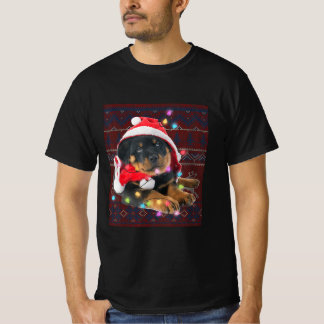 T-shirt Rottweiler feux de Noël Amoureux des chiens moche