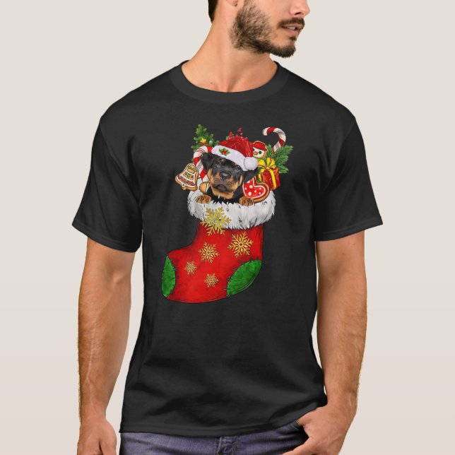 T-shirt Rottweiler In Sock Christmas Santa Hat Xmas Dog Lo (Devant)