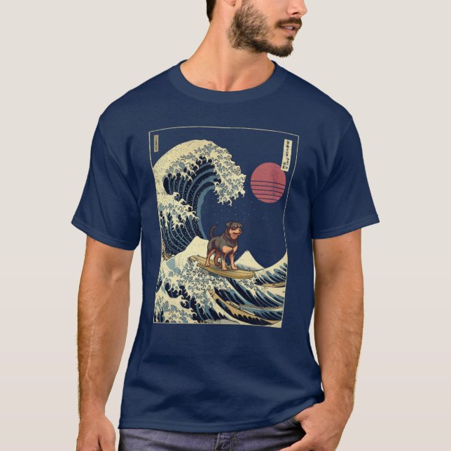 T-shirt Rottweiler Kanagawa Japanese Surfing Wave girl (Devant)