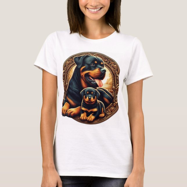 T-shirt Rottweiler maman et chiot (Devant)