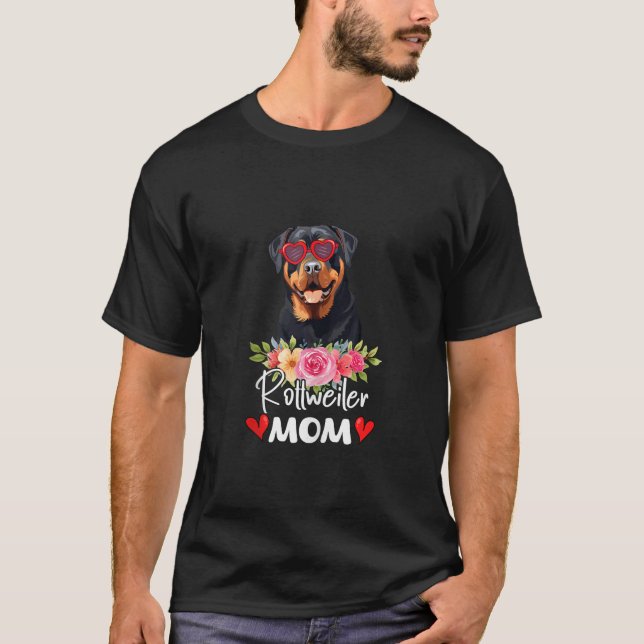 T-shirt Rottweiler Maman Mama Lunettes de soleil Fleur Amo (Devant)