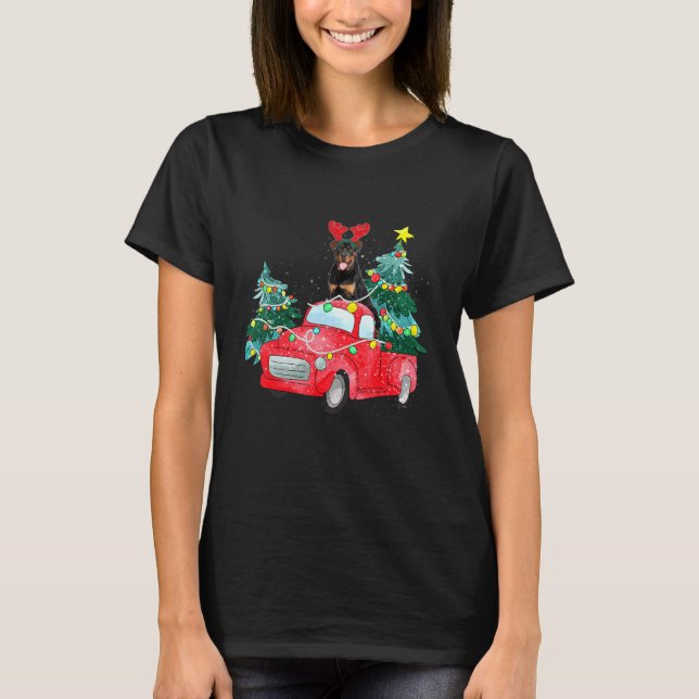 T-shirt Rottweiler Ride Red Truck Christmas Dog  Xmas Paja (Devant)