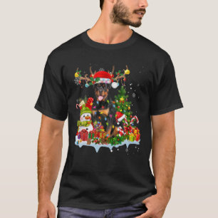 T-shirt Rottweiler Santa Hat Reindeer Feux de Noël Paj
