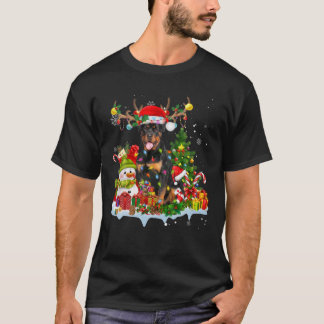 T-shirt Rottweiler Santa Hat Reindeer Feux de Noël Paj