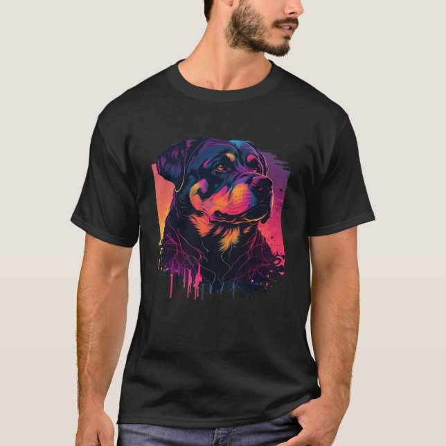 T-shirt Rottweiler Synthwave 80s Retrowave Aesthetic (Devant)