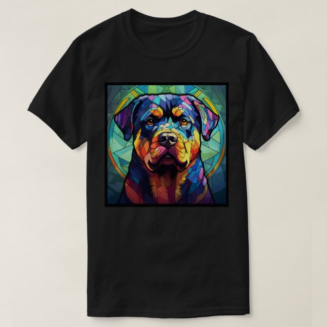 T-Shirt Rottweiler Vitrail de Base Foncé (Design devant)