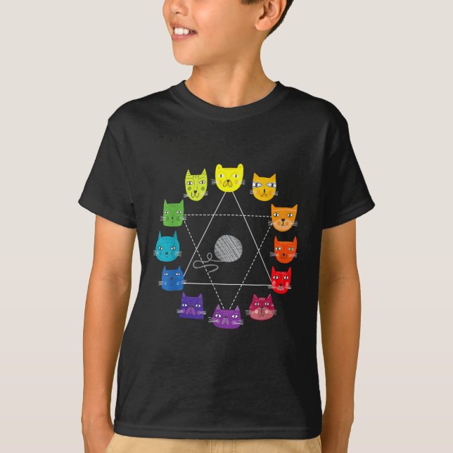 T-shirt Roue chromatique d'artiste à thème de chat Éducati (Devant)
