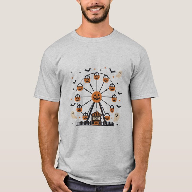 T-shirt Roue de Ferris de citrouille d'Halloween (Devant)