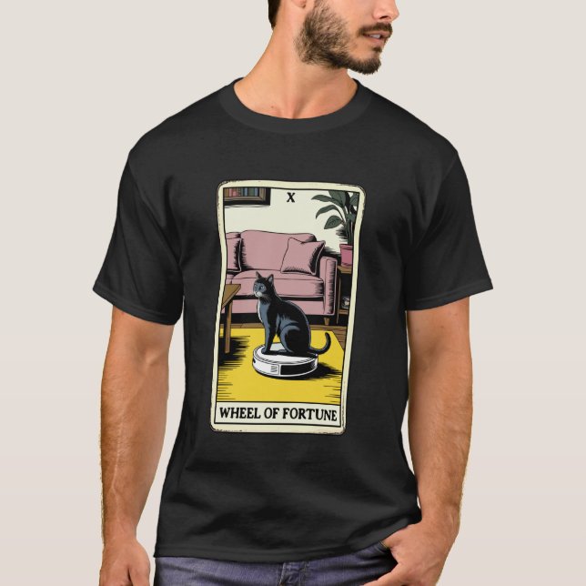 T-shirt Roue de la Fortune de carte de tarot Chat sur aspi (Devant)