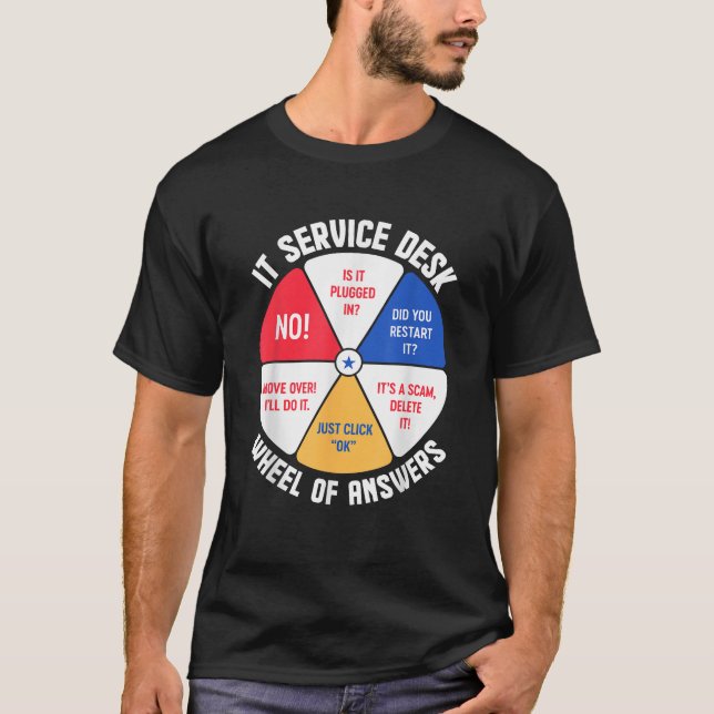 T-shirt Roue des réponses du service de bureau de l'inform (Devant)