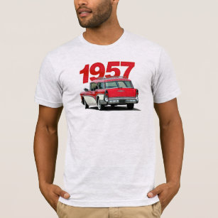 T-shirt rouge 1957 et de blanc de Buick de station