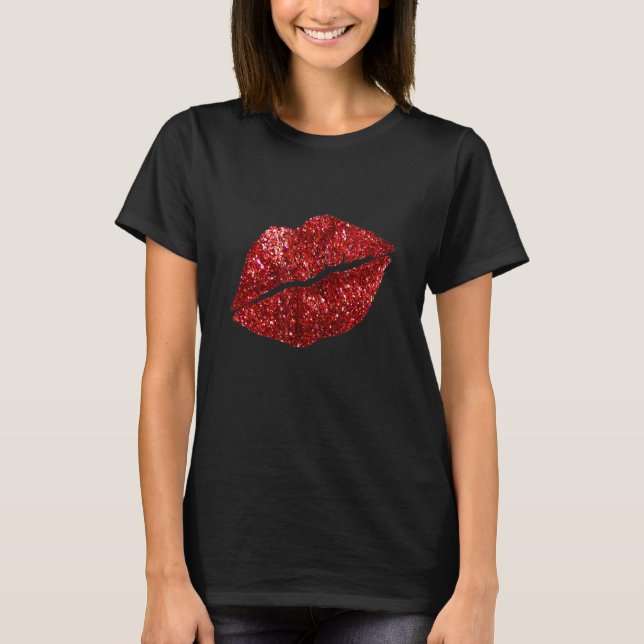T-shirt Rouge à Lèvres Brillant Glitter Lèvres Baiser Roug (Devant)