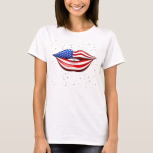T-shirt Rouge à lèvres de drapeau des Etats-Unis sur le