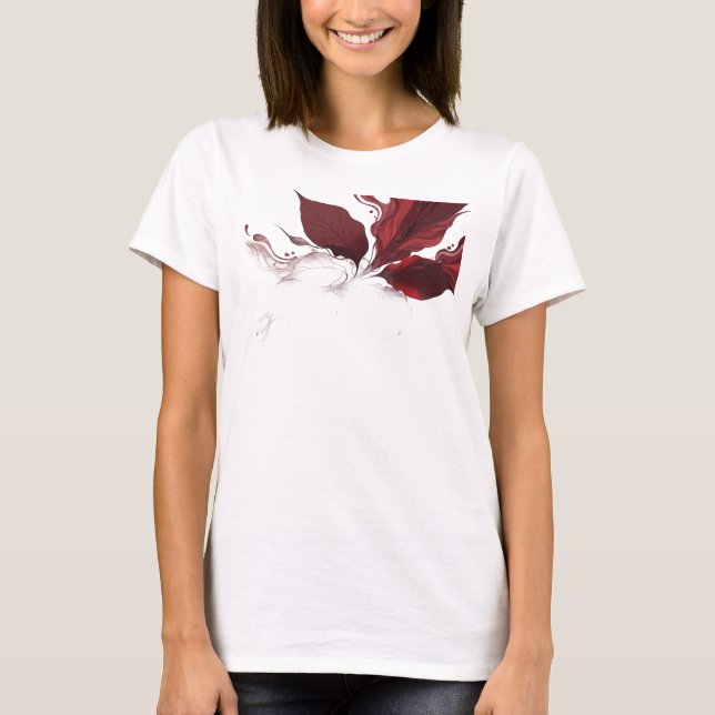 T-shirt Rouge Abstrait de Feuilles de Mode Art Bold & Magn (Devant)