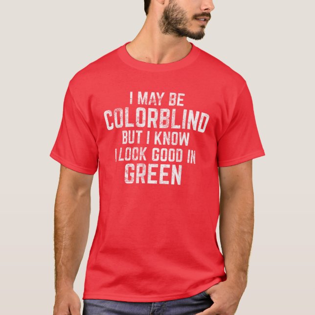 T-shirt Rouge amusant - Vert Couleur Aveugle (Devant)