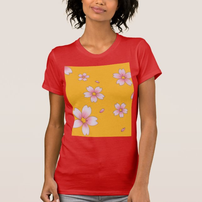 T-shirt rouge avec des fleurs (Devant)